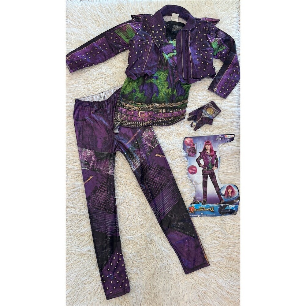 Disney Descendants 2 Mal Costume Set Girls Size L Jacket Top Pants Gloves
